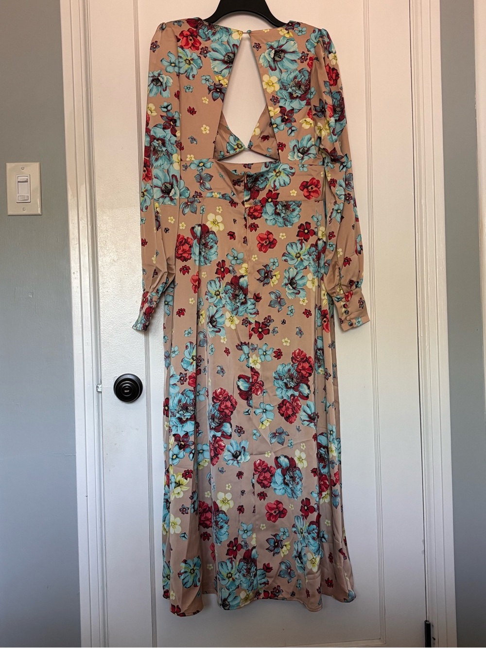 AFRM Viola Midi Long Sleeve Dress in Aqua Bouquet | Garden Party Wedding Guest - Picture 2 of 7